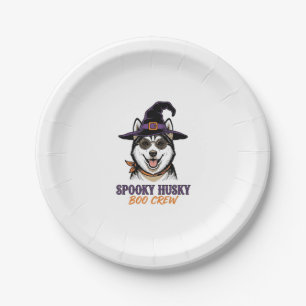 Halloween Husky Shirt Witch Dog Vintage Graphic Paper Plate