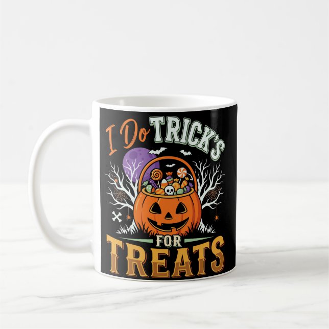 Halloween I Do Tricks for Treats Pumpkin Coffee Mug (Left)
