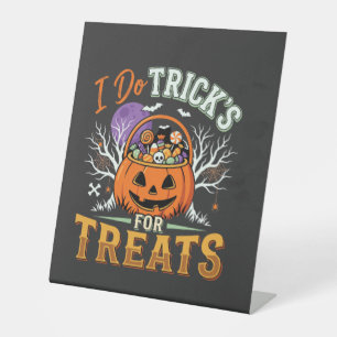 Halloween I Do Tricks for Treats Pumpkin Pedestal Sign