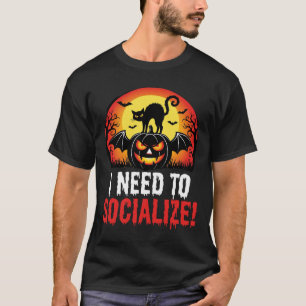 Halloween I Need to Socialise Spooky Cat T-Shirt
