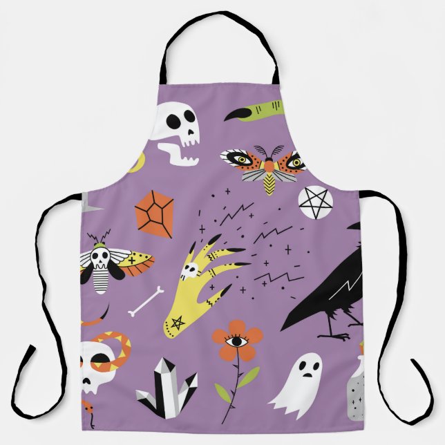 Halloween icons, hand-drawn vintage set. apron (Front)