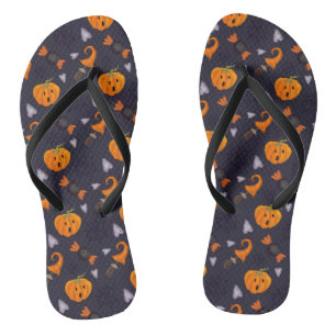 Halloween Icons Pumpkin Candy Holidays Pattern Jandals