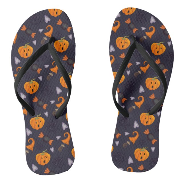 Halloween Icons Pumpkin Candy Holidays Pattern Jandals (Footbed)