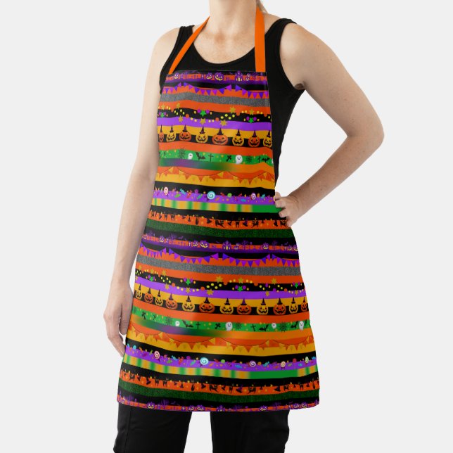 Halloween Icons Striped Apron (Insitu)