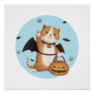 Halloween Illustration: Bat Cat Poster