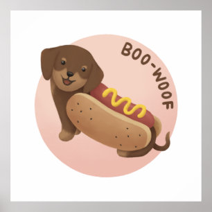 Halloween Illustration: Boo-Woof (Dachshund) Poster