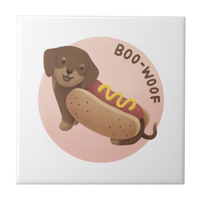 Halloween Illustration: Boo-Woof (Dachshund) Tile (Front)