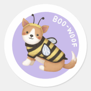 Halloween Illustration: Boo-Woof (Welsh Corgi) Classic Round Sticker