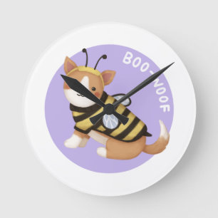 Halloween Illustration: Boo-Woof (Welsh Corgi) Round Clock