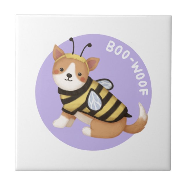 Halloween Illustration: Boo-Woof (Welsh Corgi) Tile (Front)