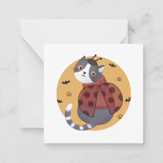 Halloween Illustration: Ladybug Cat Card (Front)
