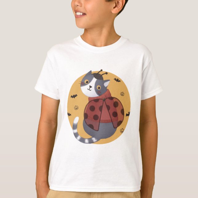 Halloween Illustration: Ladybug Cat T-Shirt (Front)
