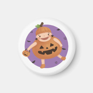 Halloween Illustration: Pumpkin Girl Magnet