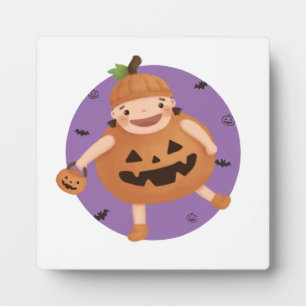 Halloween Illustration: Pumpkin Girl Plaque