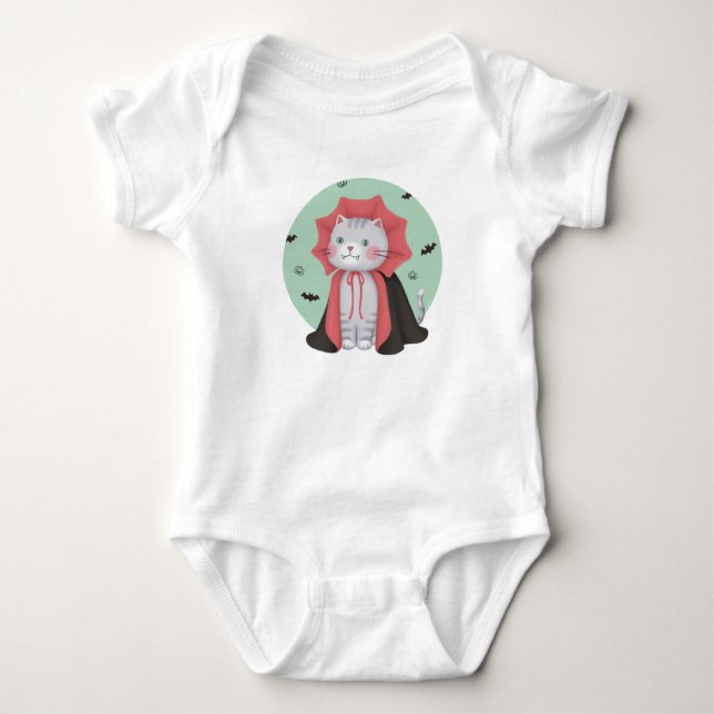 Halloween Illustration: Vampire Cat Baby Bodysuit (Front)
