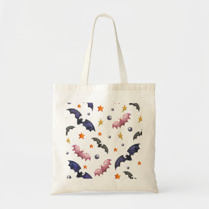 Halloween illustration with bats and stars tote bag