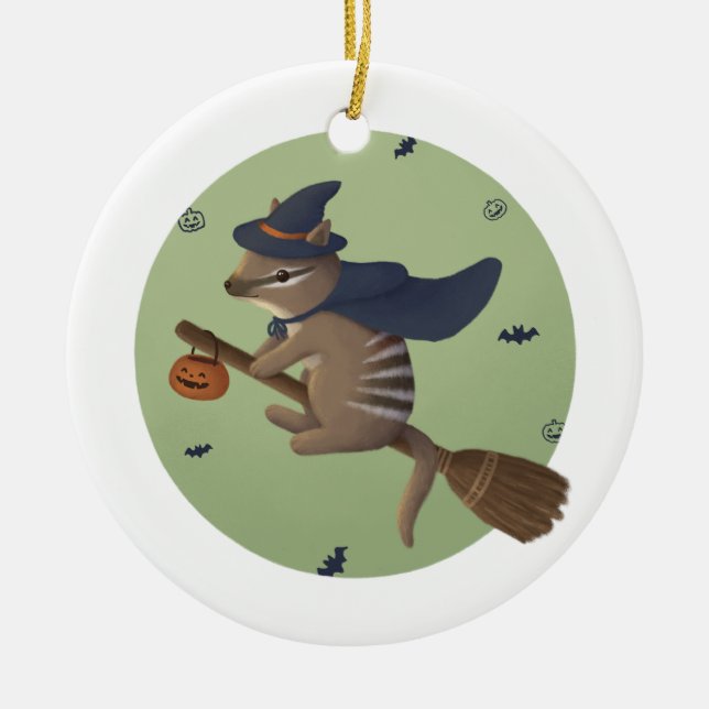 Halloween Illustration: Wizard Numbat Ceramic Tree Decoration (Front)