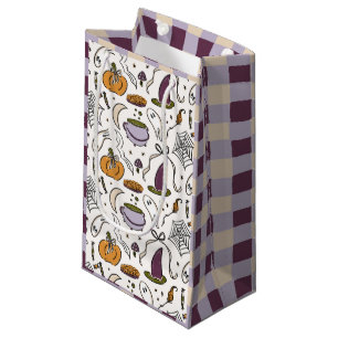 Halloween Illustrations Chequered Pattern Small Gift Bag