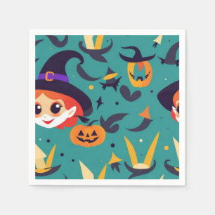 Halloween image with a happy witch’s face napkin