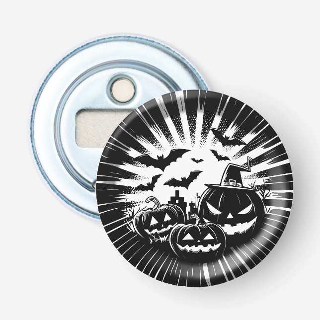 Halloween in black and white bottle opener (Front)