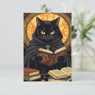 Halloween In Hardback A Cat Reading Books Invitation