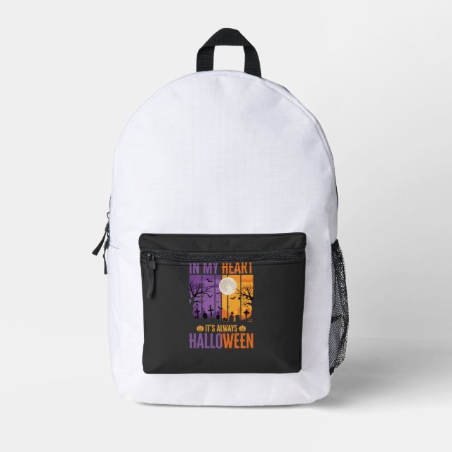 Halloween In My Heart Spooky Cemetery Printed Backpack (Front)
