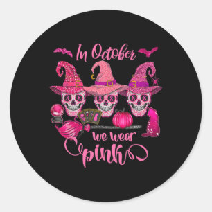 Halloween In October We Wear Breast Cancer Awarene Classic Round Sticker