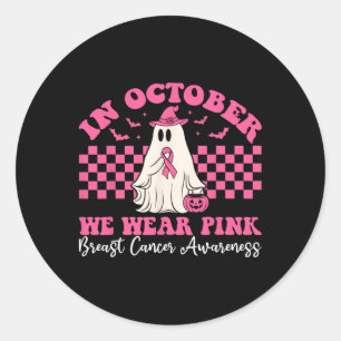 Halloween In October We Wear Pink Breast Cancer Aw Classic Round Sticker