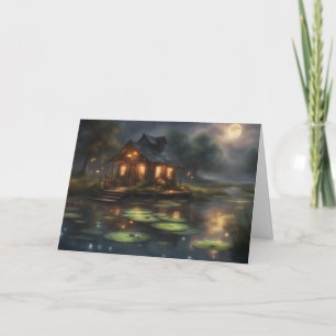 Halloween in the cabin by the pond card