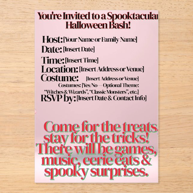 Halloween invitation Acrylic Invitation (Front)