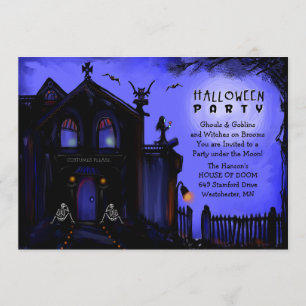 Halloween Invitation - Haunted House and Skeletons