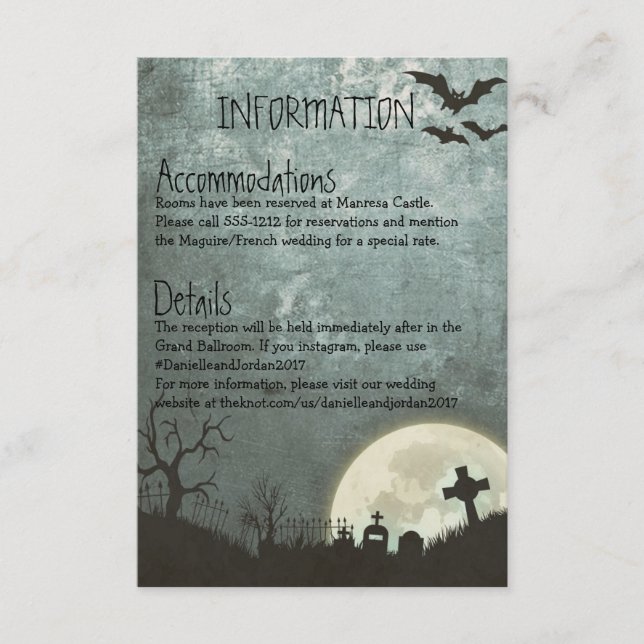 Halloween invitation, Information card for wedding (Front)