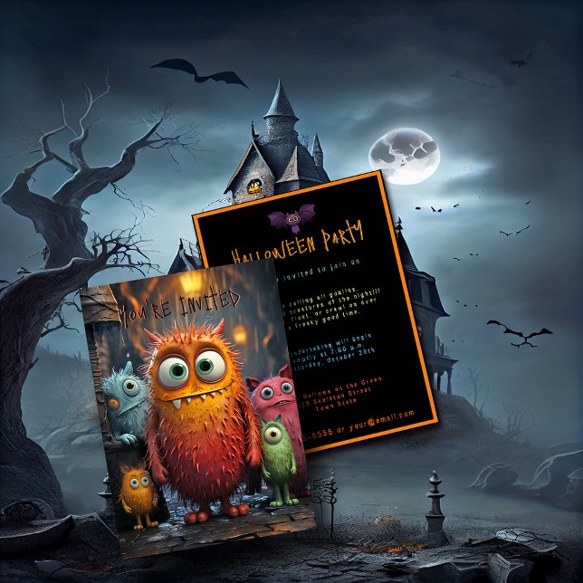 Halloween Invitation Silly Funny Cute Creatures   (Creator Uploaded)