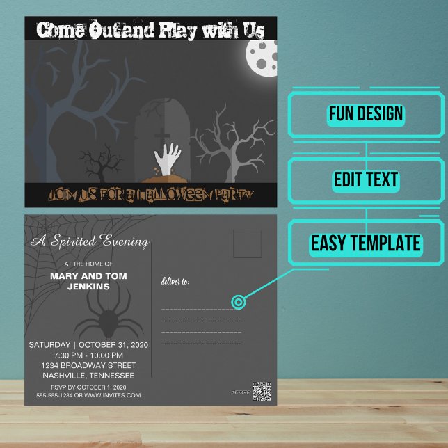 Halloween Invitation to Come Out and Play Gothic Postcard (Send out this stylish but fun Halloween party invitation for your next scary get together.)