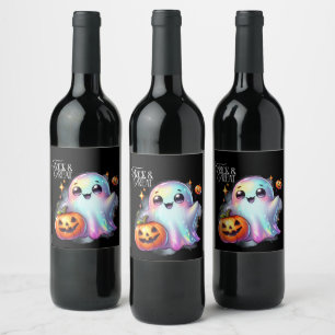 Halloween Iridescent Ghost Wine Label