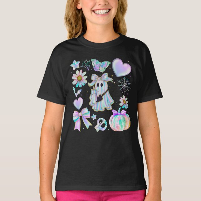 Halloween-Iridescent tie dye Neon Ghost Girl T-Shirt (Front)