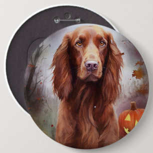 Halloween Irish Red Setter With Pumpkins Scary 6 Cm Round Badge