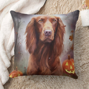 Halloween Irish Red Setter With Pumpkins Scary Cushion