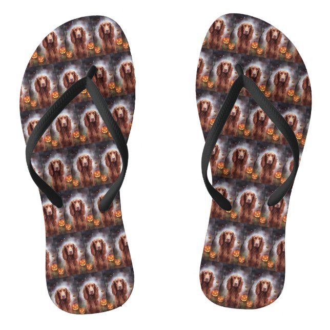 Halloween Irish Red Setter With Pumpkins Scary  Jandals (Footbed)