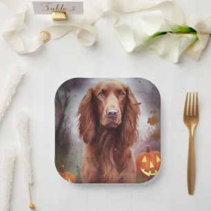 Halloween Irish Red Setter With Pumpkins Scary Paper Plate