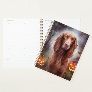 Halloween Irish Red Setter With Pumpkins Scary Planner