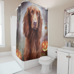 Halloween Irish Red Setter With Pumpkins Scary  Shower Curtain
