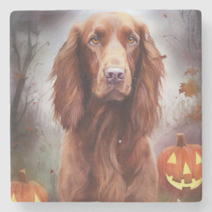 Halloween Irish Red Setter With Pumpkins Scary  Stone Coaster