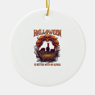 Halloween Is Better Alpaca Orange Skulls Spider We Ceramic Tree Decoration