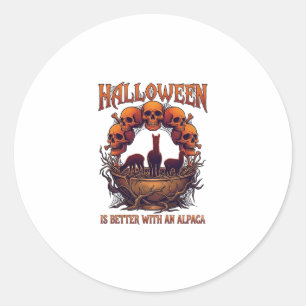 Halloween Is Better Alpaca Orange Skulls Spider We Classic Round Sticker