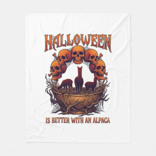Halloween Is Better Alpaca Orange Skulls Spider We Fleece Blanket