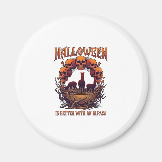 Halloween Is Better Alpaca Orange Skulls Spider We Magnet (Front)