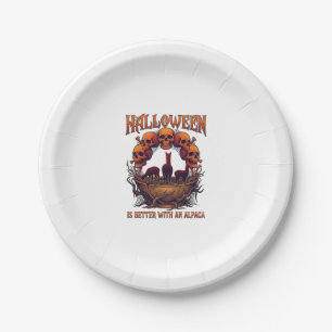 Halloween Is Better Alpaca Orange Skulls Spider We Paper Plate