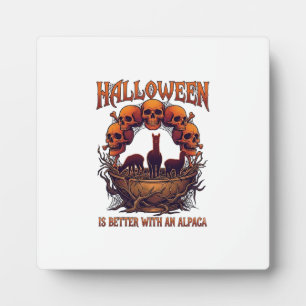 Halloween Is Better Alpaca Orange Skulls Spider We Plaque