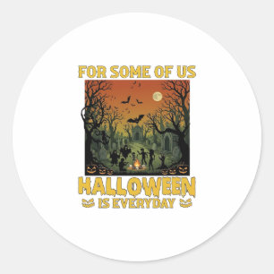 Halloween Is Everyday Graveyard Zombies Bonfire Pu Classic Round Sticker